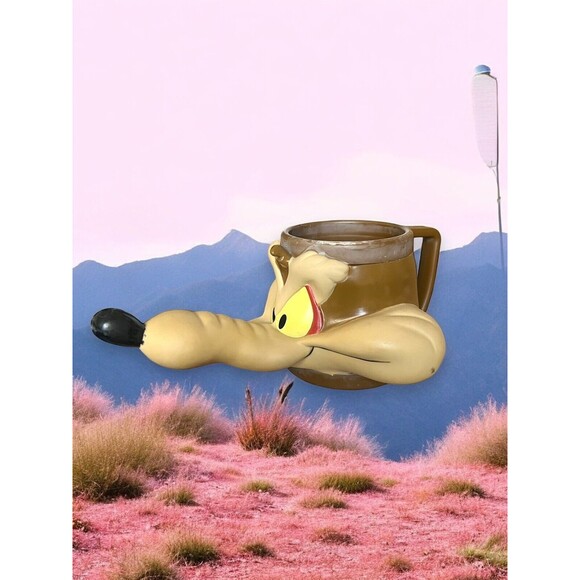 Vintage Looney Tunes Wile E Coyote 3D Plastic Coffee Cup Mug 1992 Road Runner - Picture 1 of 9